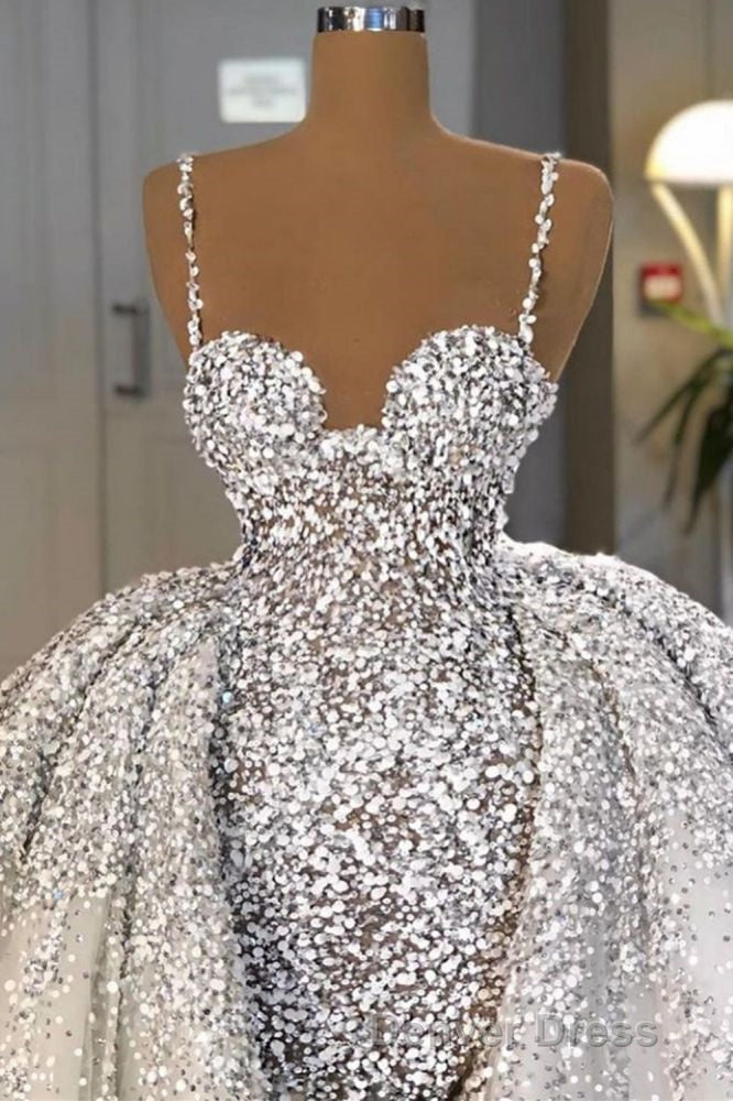 Glitter Mermaid Ball Gowns Spaghetti Sequins Tulle Prom Gowns Secondary image