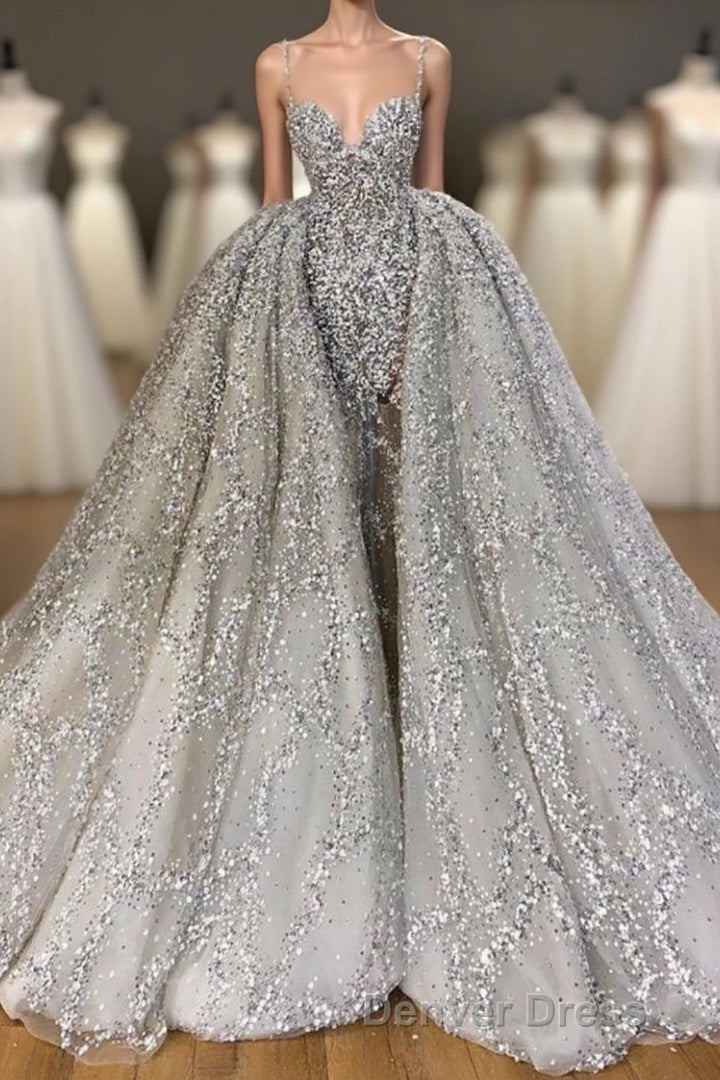 Glitter Mermaid Ball Gowns Spaghetti Sequins Tulle Prom Gowns Main image
