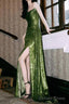 Glitter Mermaid Sequin Prom Dresses Green Strapless Pleats Special Occasion Dresses