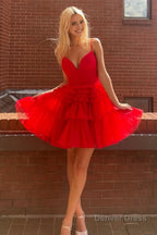 Glitter Navy Tiered Spaghetti Straps Short Homecoming Dresses