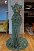Glitter Off The Shoulder Slim Mermaid Prom GownSleeveless Mermaid Prom Gown