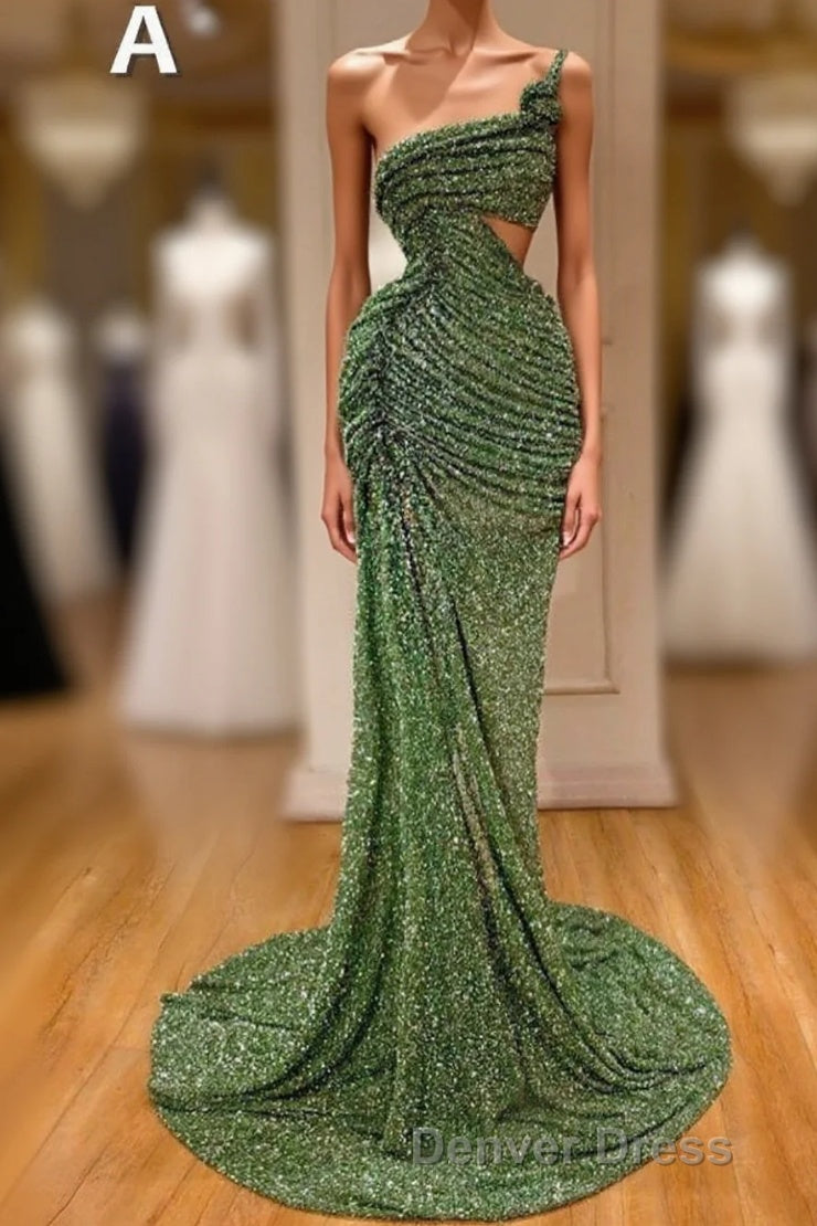Glitter Off The Shoulder Slim Mermaid Prom GownSleeveless Mermaid Prom Gown