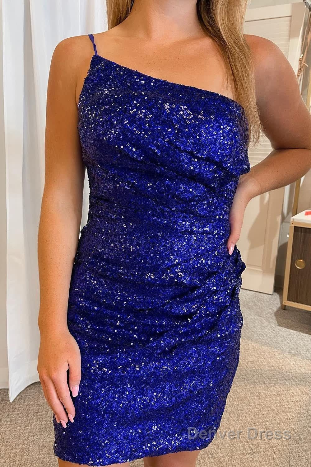 Glitter One Shoulder Tight Black Homecoming Dresses