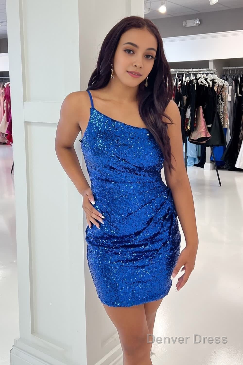 Glitter One Shoulder Tight Black Homecoming Dresses