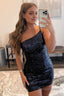 Glitter One Shoulder Tight Black Homecoming Dresses