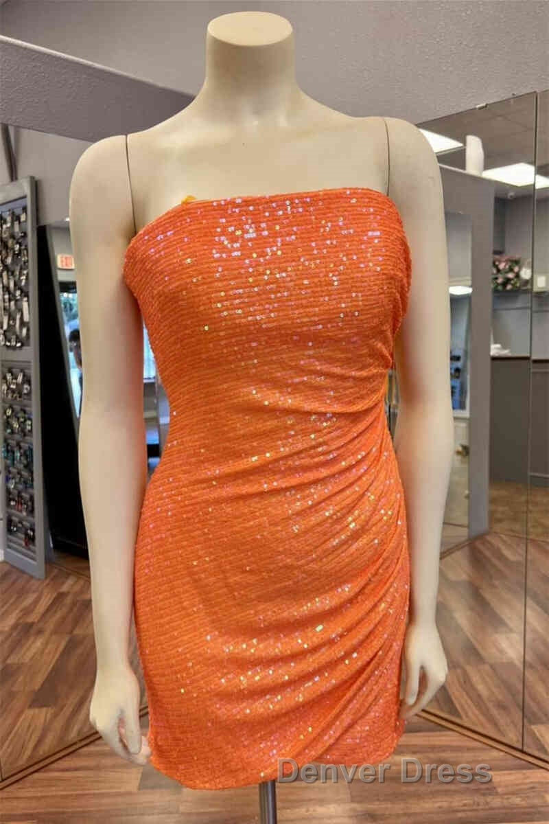 Glitter Orange Strapless Sequined Mini Homecoming Dresses Secondary image