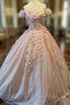 Glitter Pink Off The Shoulder Prom Dress Tulle Appliques Ball Gowns Quinceanera Dresses