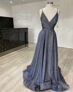 Glitter Prom Dresses V Neck Split With Straps