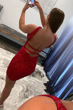 Glitter Royal Blue Halter Backless Sequins Tight Homecoming Dresses