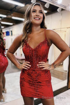 Glitter Sparkly Bodycon Zipper Back Spaghetti Straps Short Homecoming Dresses