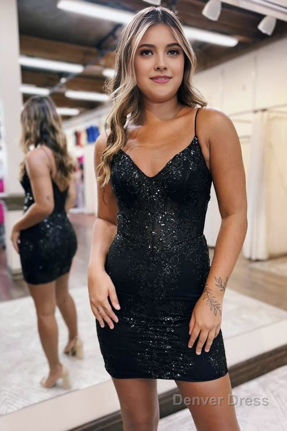 Glitter Sparkly Bodycon Zipper Back Spaghetti Straps Short Homecoming Dresses