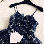 Glitter Stars Sequins Beaded Short Navy Blue Homecoming Prom Dresses