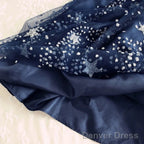 Glitter Stars Sequins Beaded Short Navy Blue Homecoming Prom Dresses