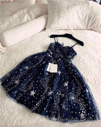 Glitter Stars Sequins Beaded Short Navy Blue Homecoming Prom Dresses