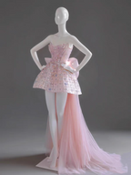 Glitter Strapless Tulle Beaded Mini Birthday Dress Pink Homecoming Dresses With Bow