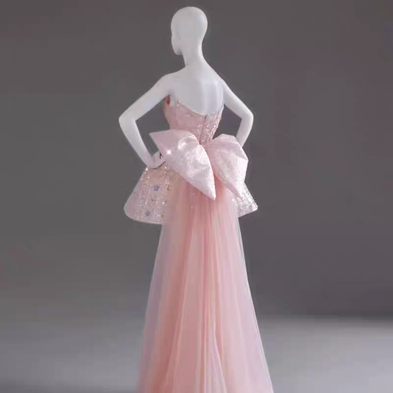 Glitter Strapless Tulle Beaded Mini Birthday Dress Pink Homecoming Dresses With Bow
