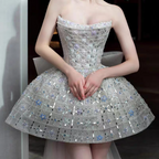 Glitter Strapless Tulle Beaded Mini Birthday Dress Pink Homecoming Dresses With Bow