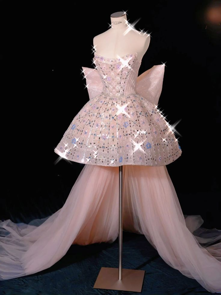 Glitter Strapless Tulle Beaded Mini Birthday Dress Pink Homecoming Dresses With Bow