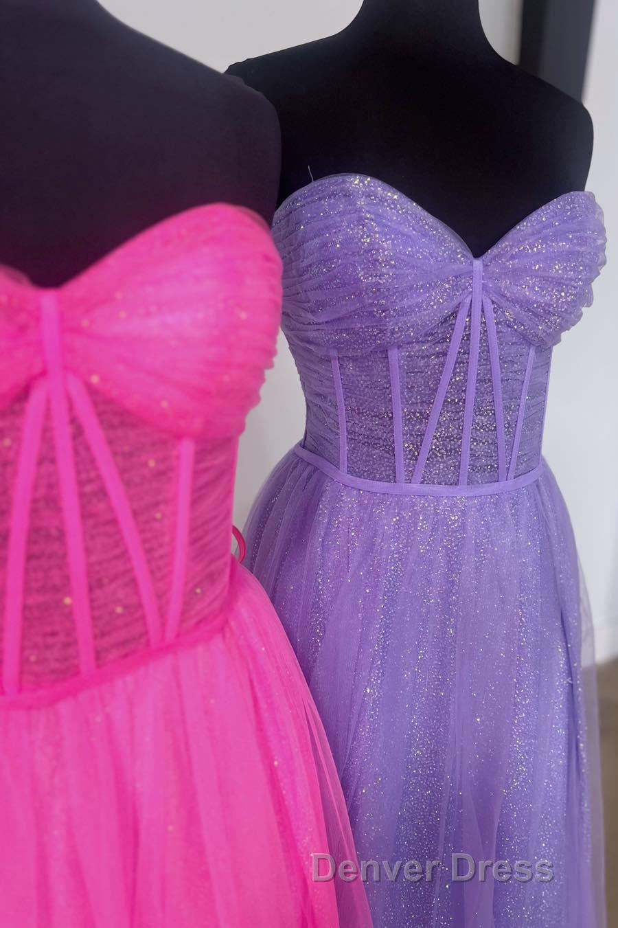 Glitter Sweetheart Sheer Corset A-Line Long Prom Dresses