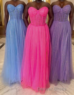 Glitter Sweetheart Sheer Corset A-Line Long Prom Dresses