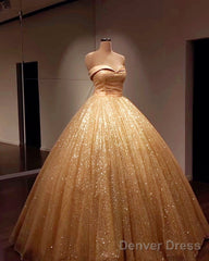 Glitter Tulle Prom Dresses Sweetheart Ball Gown