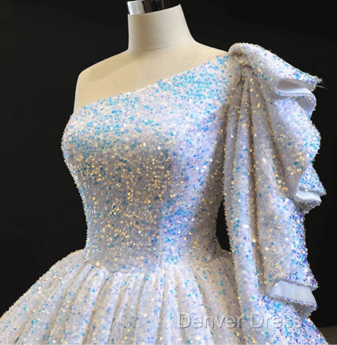 Glitter White Sequin Wedding Dresses One Shoulder Ball Gown Quinceanera Dresses