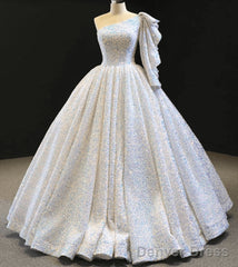 Glitter White Sequin Wedding Dresses One Shoulder Ball Gown Quinceanera Dress