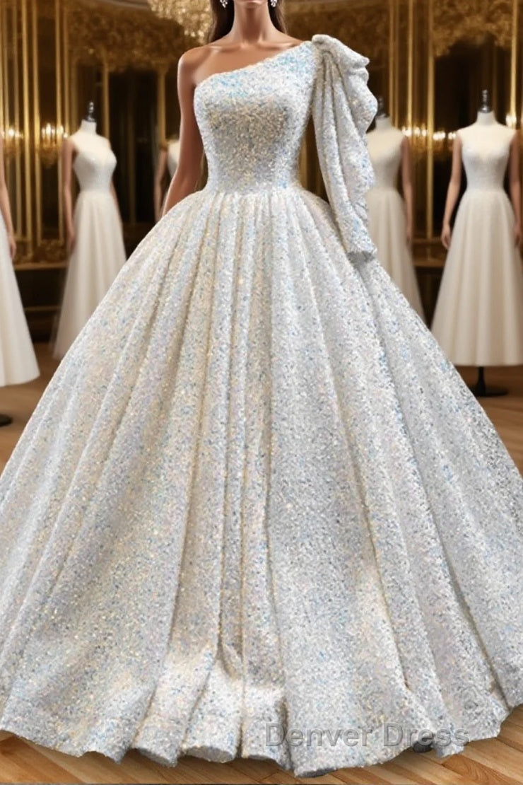 Glitter White Sequined One Shoulder Ball Gowns Quinceanera Dresses Main image