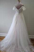 Glorious Cold shoulder Chapel Train Wedding Dresses