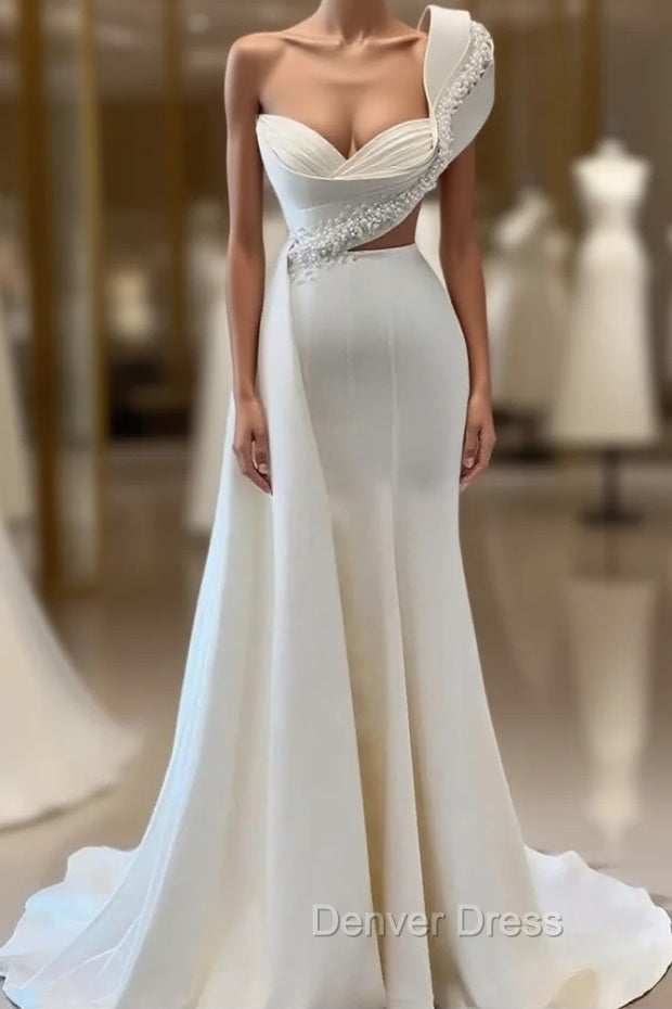 Glorious One Shoulder Sleeveless Sweetheart A-line Bridal Dresses With Beads Main image