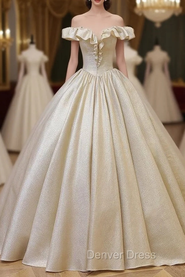 Gold Ball Gowns Off the Shoulder Quinceanera Dresses