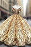Gold Ball Gowns Sequins Off the Shoulder Luxury Prom Dresses