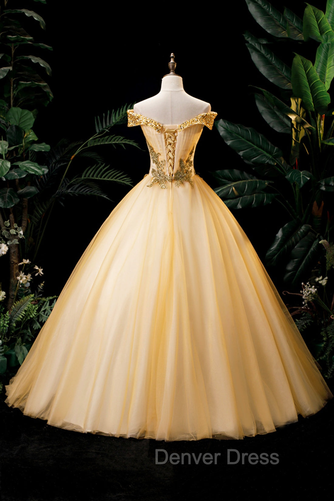 Gold Floor Length Tulle Beading Formal Dresses, Lovely Off the Shoulder Evening Party Dresses