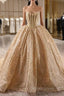 Gold Hot Stamping Sequins Strapless Beading Prom Dresses