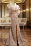Gold Mermaid Sequins Strapless Beading Prom Dresses
