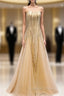 Gold Mermaid Sequins Tulle Sleeveless Prom Dresses