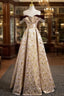 Gold Off The Shoulder Beading Prom Dresses