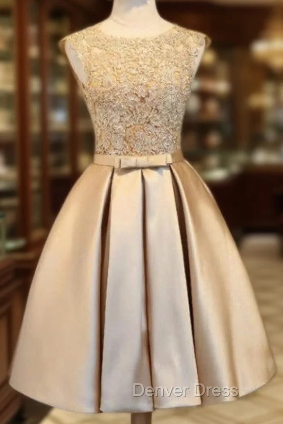 Gold Satin Lace Homecoming Dresses Main image