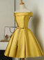 Gold Satin Off Shoulder Short Formal Dress , Lovely Formal Dresses