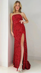 Gold Sequin Strapless Backless Mermaid Prom Dresses