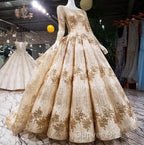 Gold Sequins Ball Gowns Wedding Dresses Long Sleeves Open Back