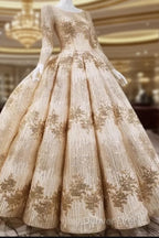 Gold Sequins Ball Gown Wedding Dresses Long Sleeves Open Back