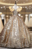 Gold Sequins Bling BlingV Neck Quinceanera Dresses
