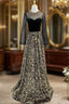 Gold Sequins Long Sleeve Backless Beading Prom Dresses