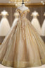 Gold Sequins Off the Shoulder Appliques Beading Quinceanera Dresses