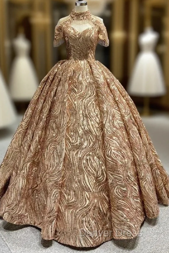 Gold Sequins Off the Shoulder Prom Dresses