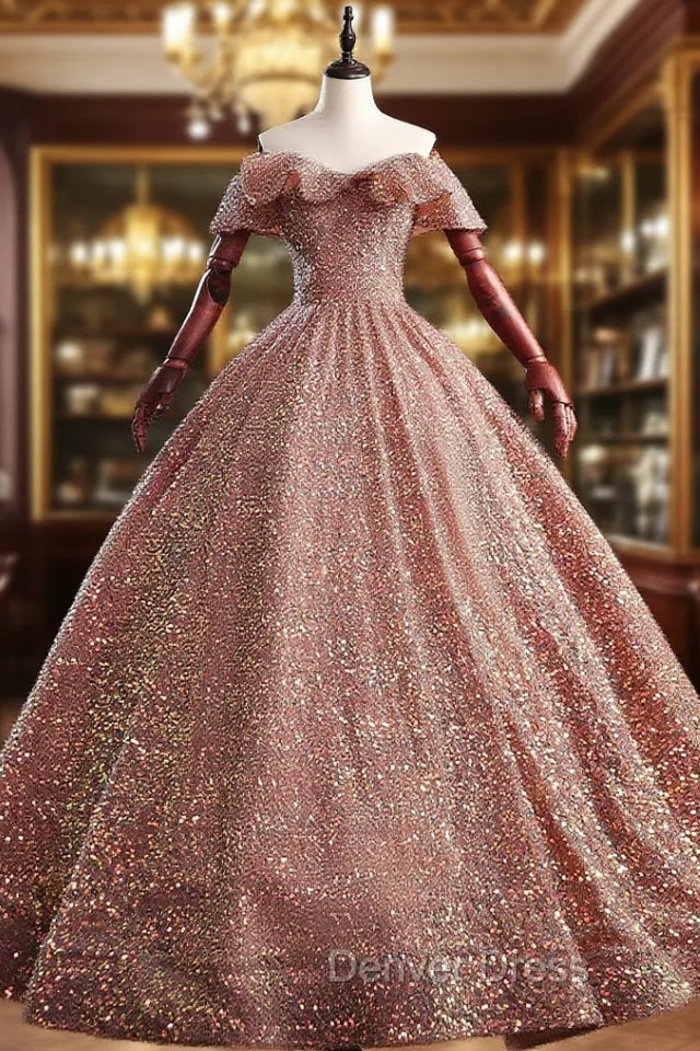 Gold Sequins Off the Shoulder Quinceanera Dresses