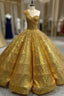 Gold Sequins One Shoulder Prom Dresses