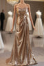 Gold Sequins Strapless Pleats Prom Dresses