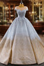 Gold Silver Ball Gowns Sequins Cap Sleeve Crystal Prom Dresses